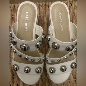 Marc Fisher White Studded Leather Mules